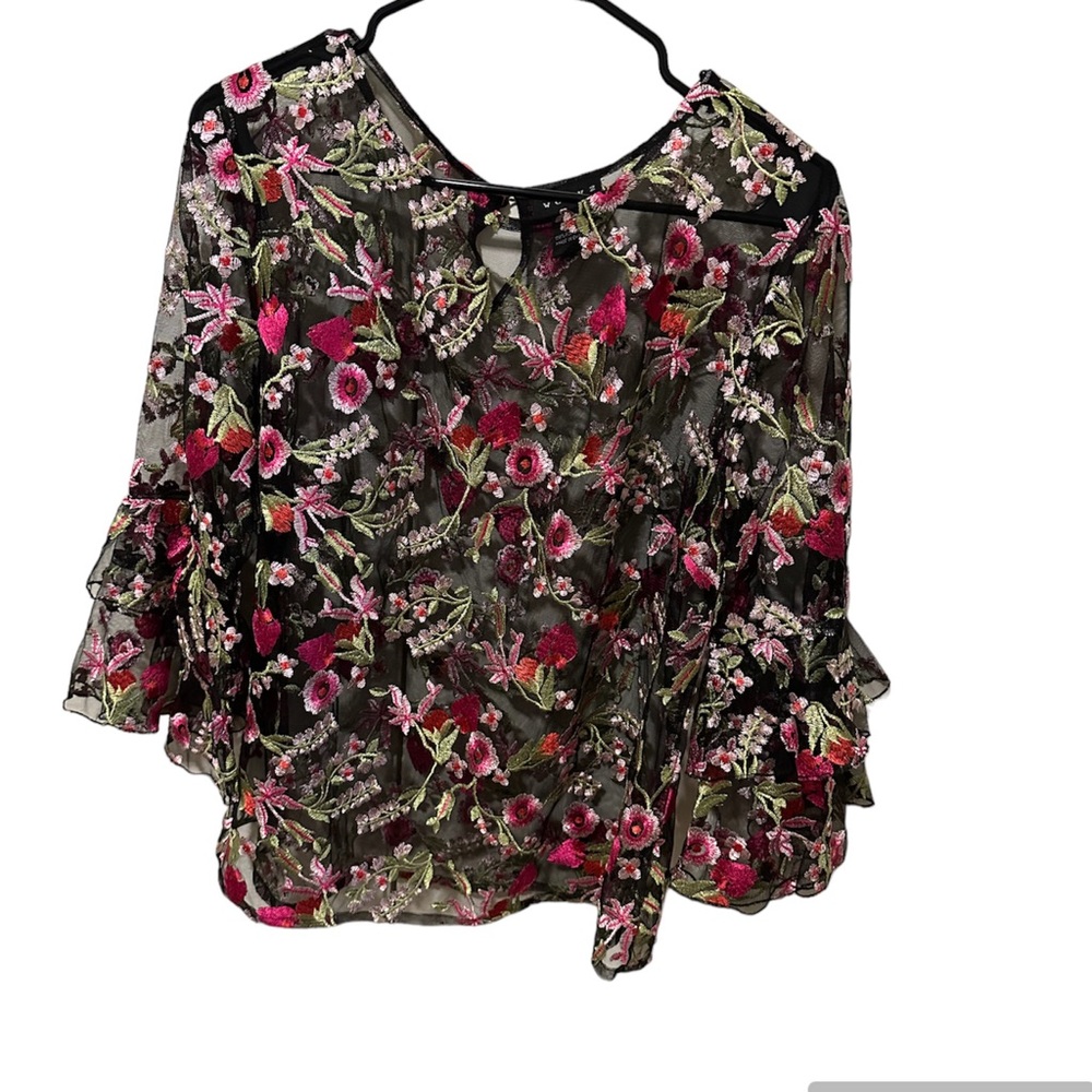Weavz Embroidered Floral Bell Sleeve Sheer Women’s Top
